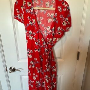GAP Vibrant Red Floral Midi Dress